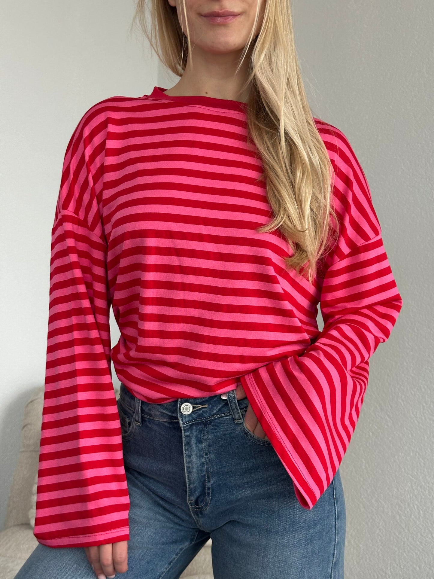 T-shirt gestreept longsleeve | ROOD/ROZE