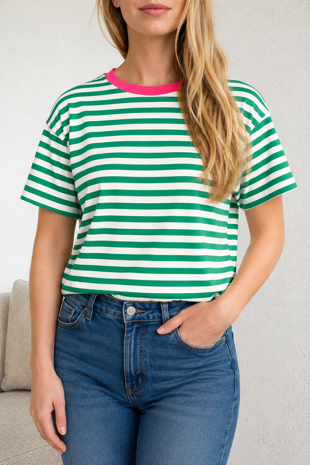 T-shirt gestreept | GROEN/WIT