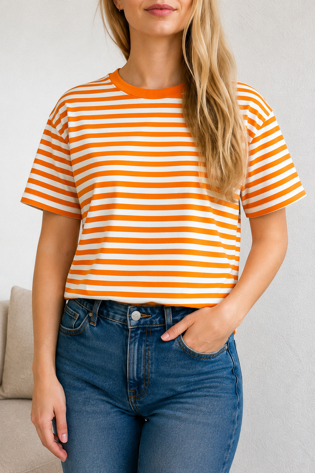 T-shirt gestreept | ORANJE/WIT