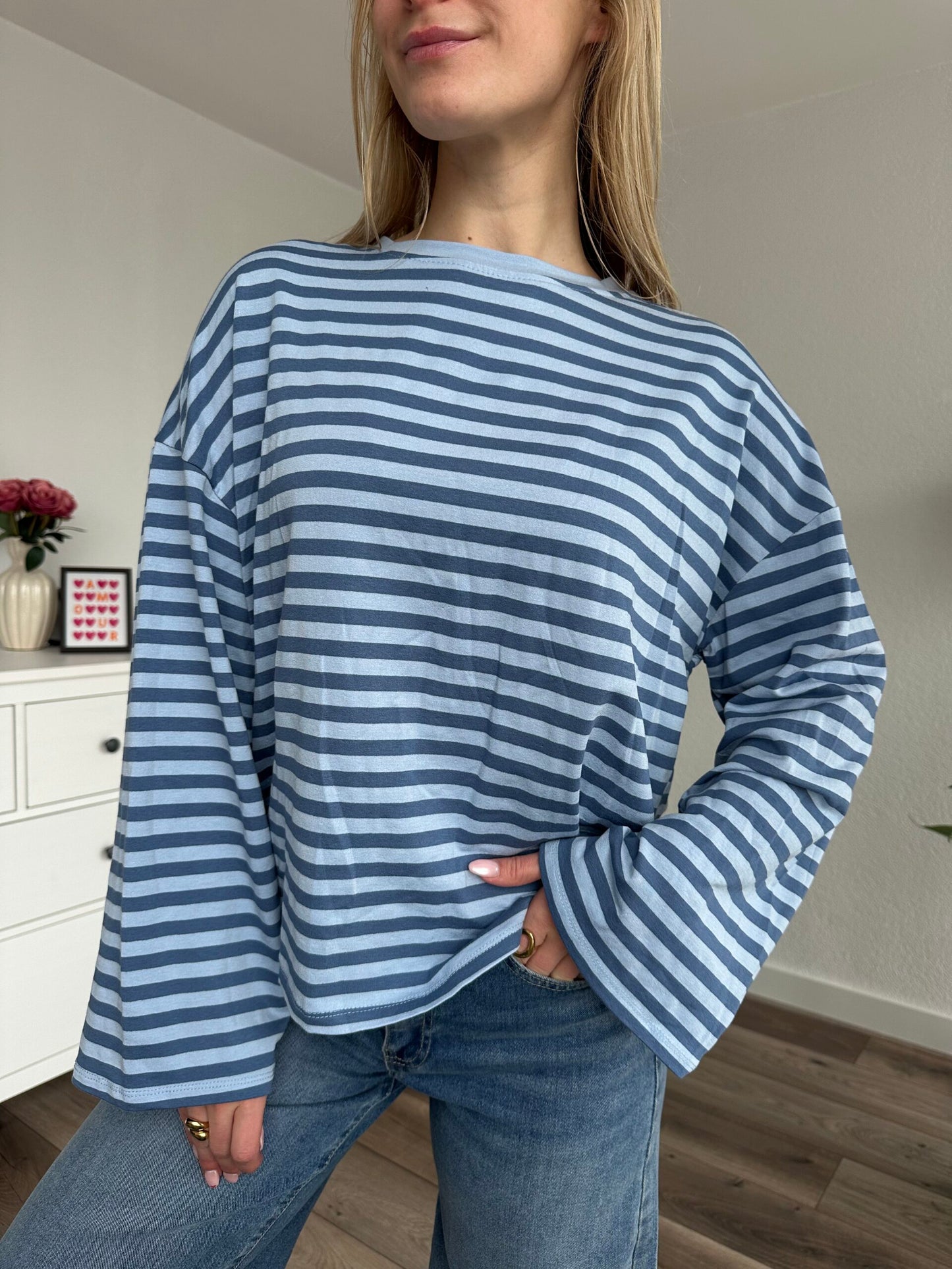T-shirt gestreept longsleeve | BLAUW/LICHT BLAUW