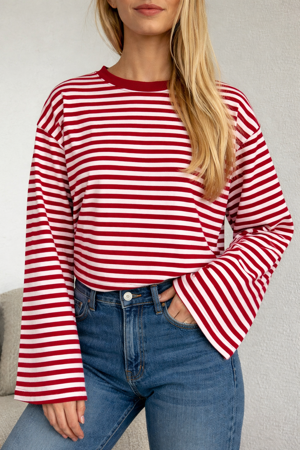 T-shirt gestreept longsleeve | ROOD/ROZE