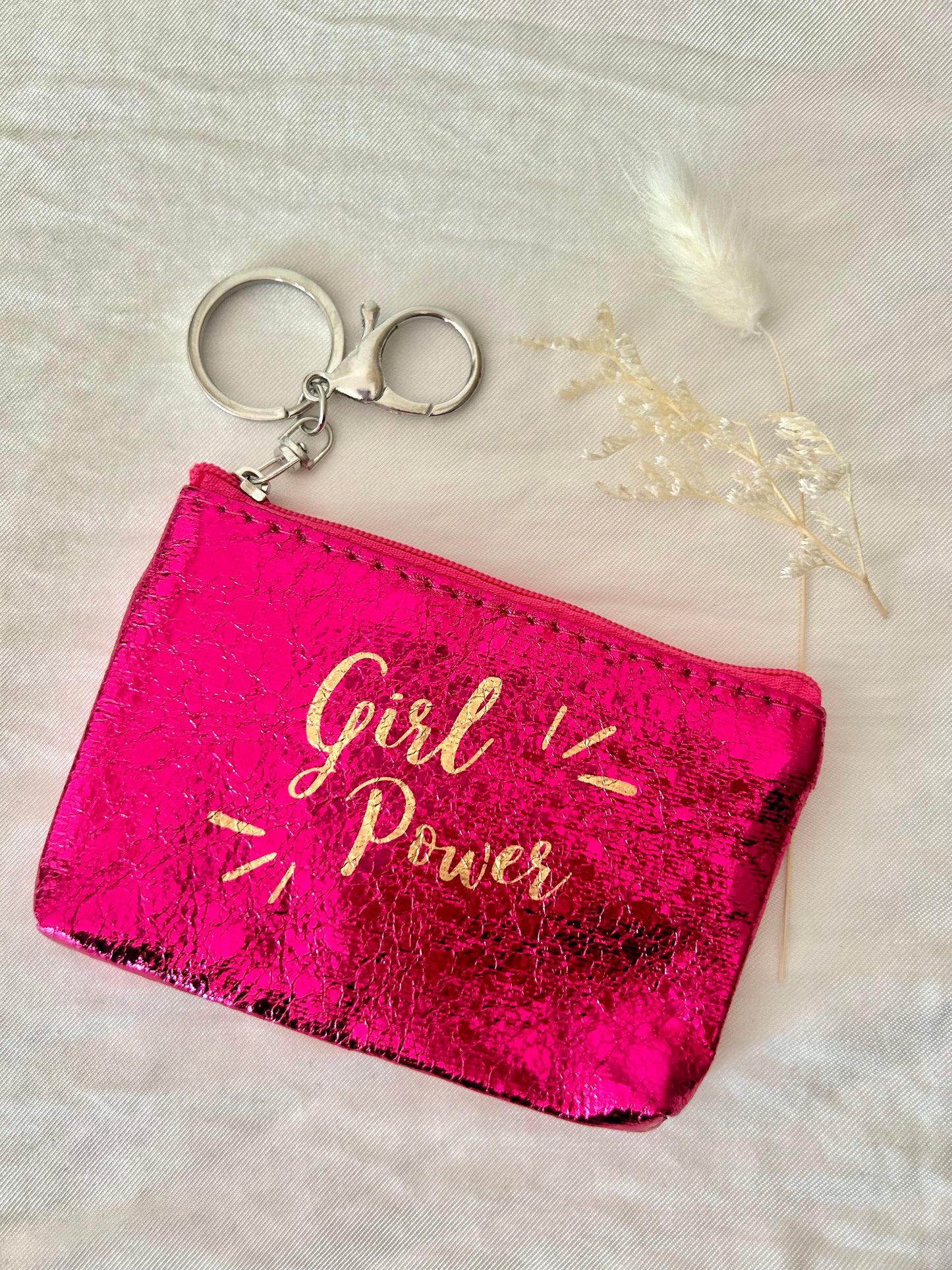 Sleutelhanger portemonnee Girl Power | METALLIC PINK