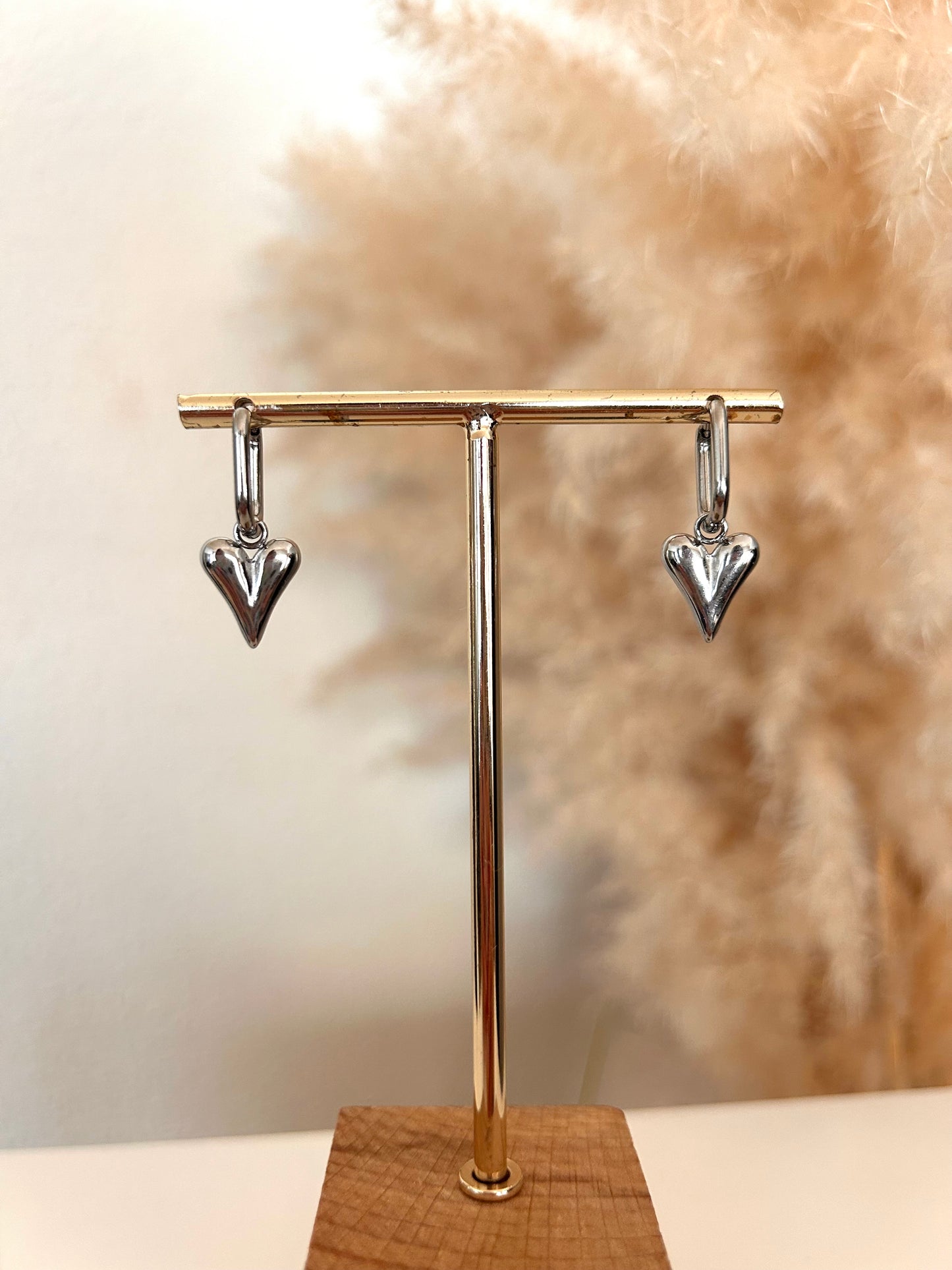 Oorbellen rechthoek hart | Zilver