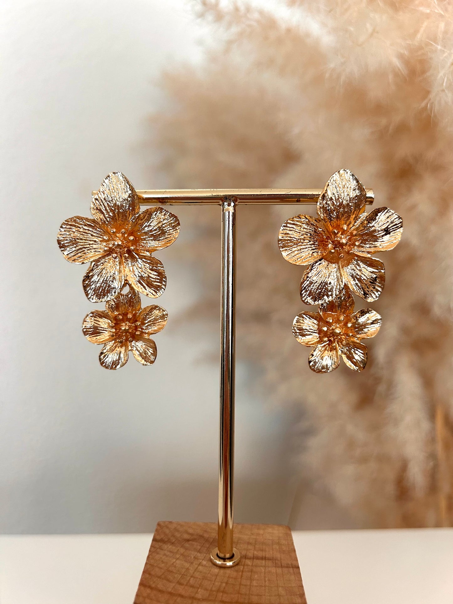 Oorbellen Dubbel bloem | Goud