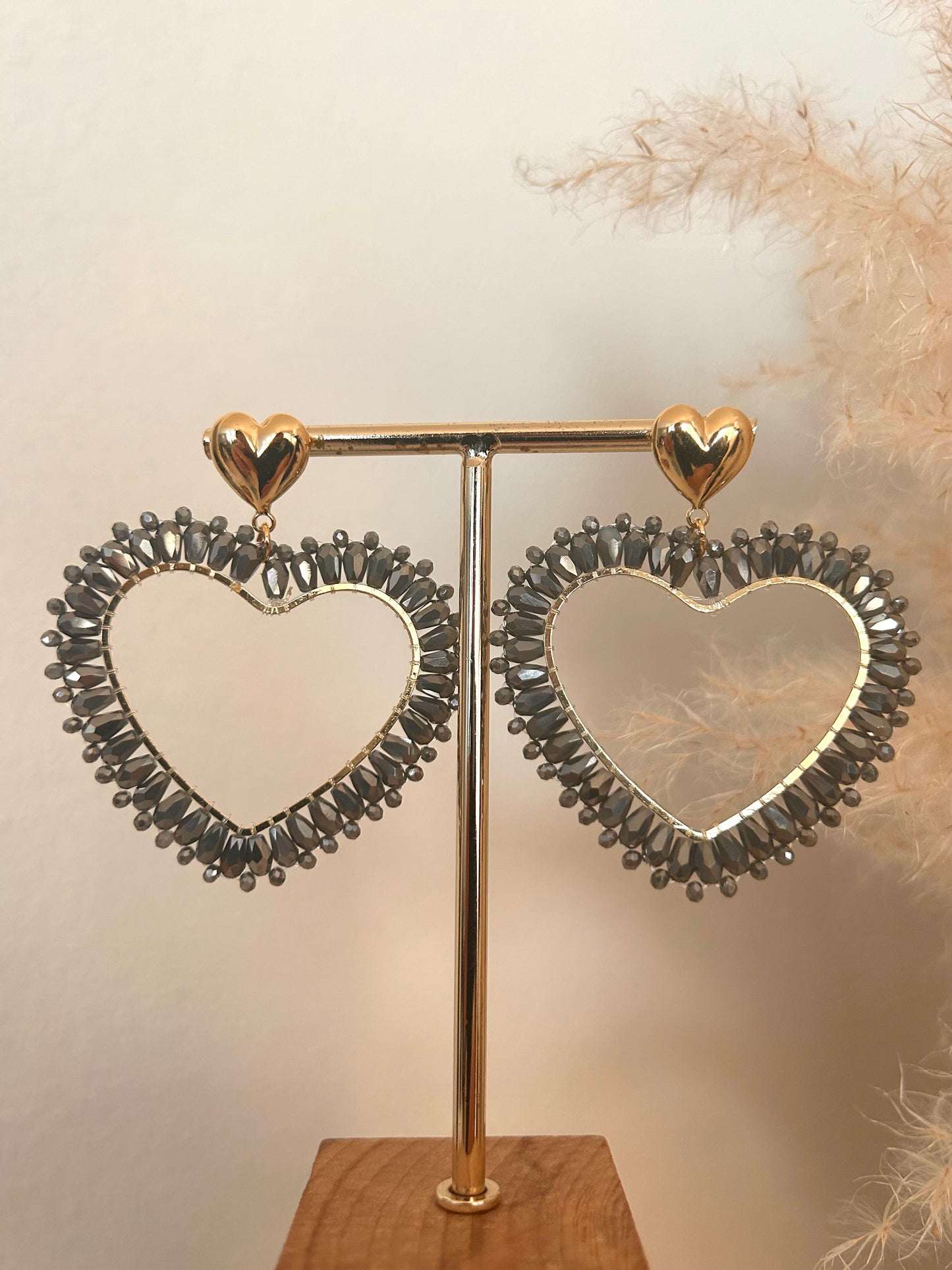 Oorbellen HART KRALEN | DONKERGRIJS