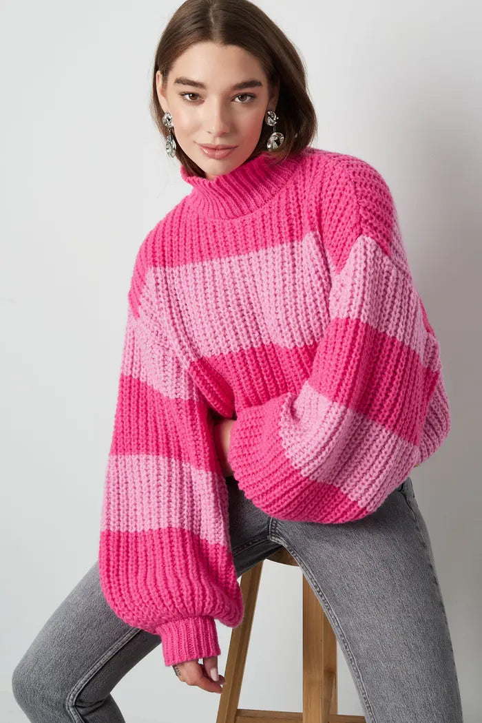 Gebreide gestreepte trui | ROZE