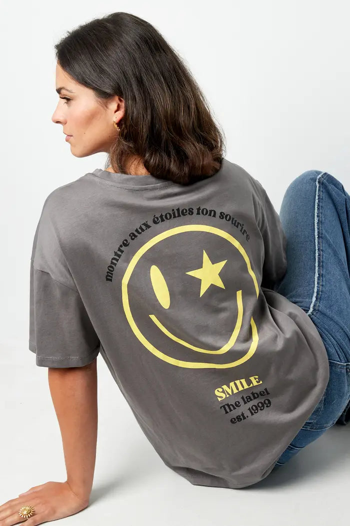 T-shirt Happy life smiley | GRIJS