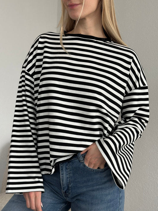 T-shirt gestreept longsleeve | ZWART/WIT
