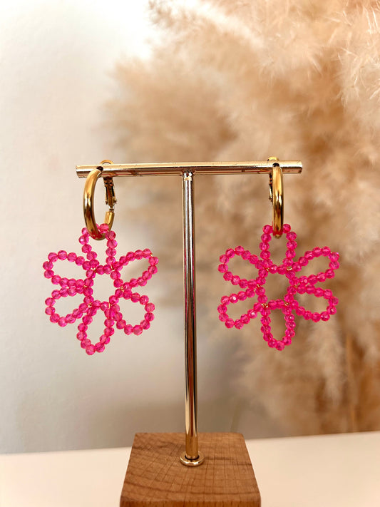 Oorbellen Kralen Bloem | Fuchsia
